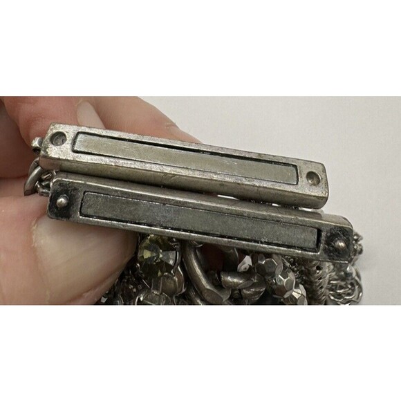 9 Multi Strand Magnetic Bracelet 7.25” x 1.75” Wide Crystal Link - Picture 5 of 6